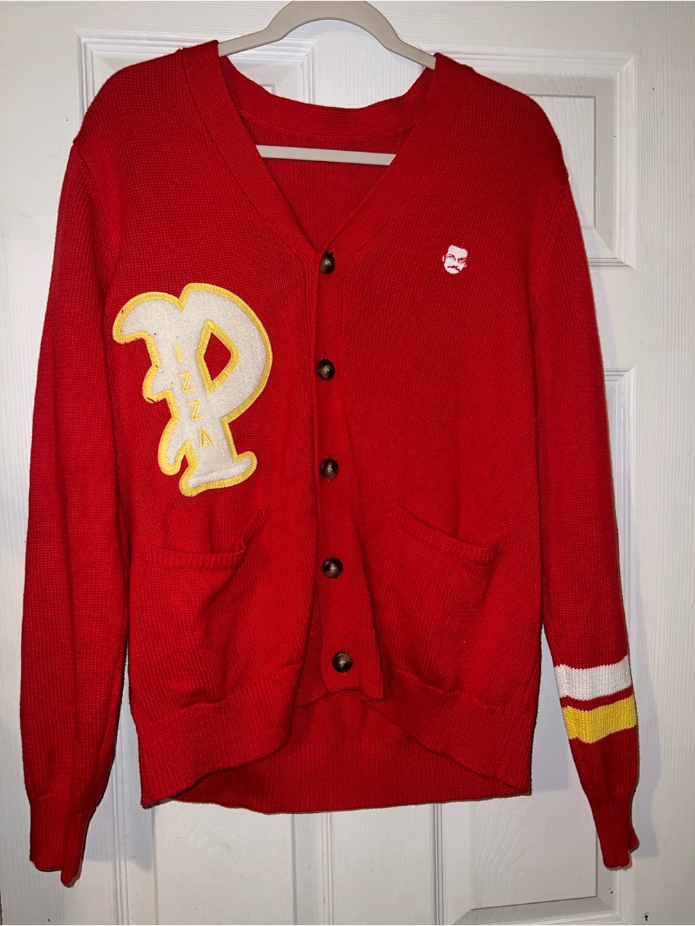Pizzamas pizza John rare letterman cardigan sweater in size small